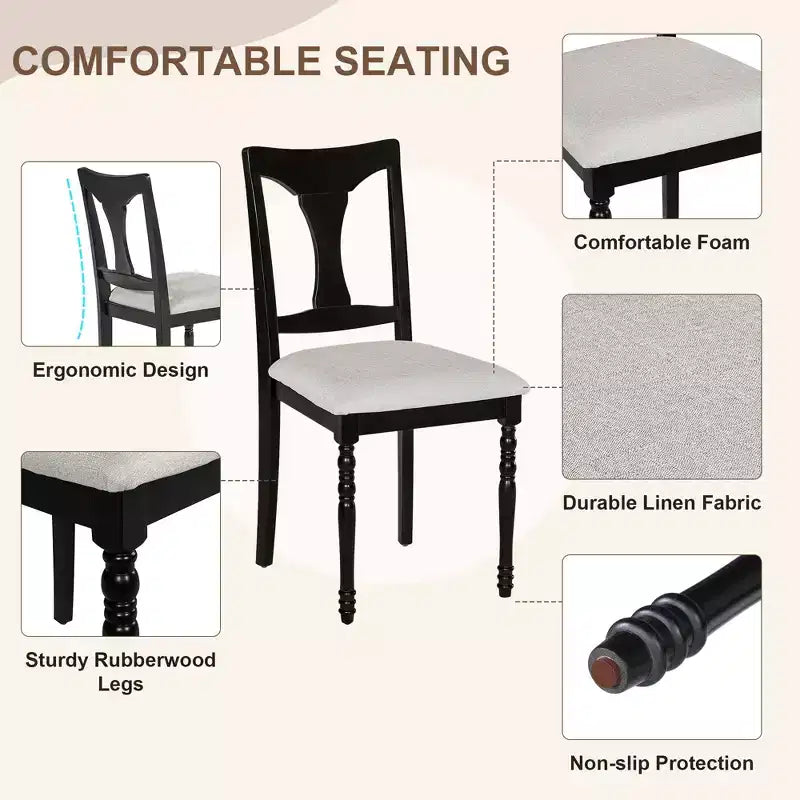 GDFStudio Grant - Ensemble de salle à manger 7 pièces avec table extensible de 152 à 198 cm (lot de 6)