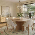 Japandi Round Dining Table Set For 6, Cross Base Pedestal Table With Upholstered Dining Chairs, Rustic Farmhouse 7-Piece Dining Set-Panipeachy