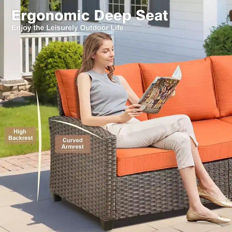HOMLUX Ensemble de canapés de patio d'extérieur 4 saisons - 3+2+2 places, tout temps, résistant aux intempéries pour jardin
