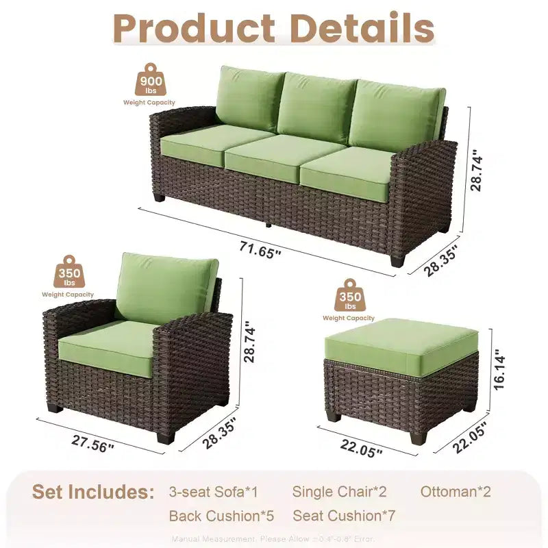 HOMLUX Ensemble de canapés de patio d'extérieur 4 saisons - 3+2+2 places, tout temps, résistant aux intempéries pour jardin