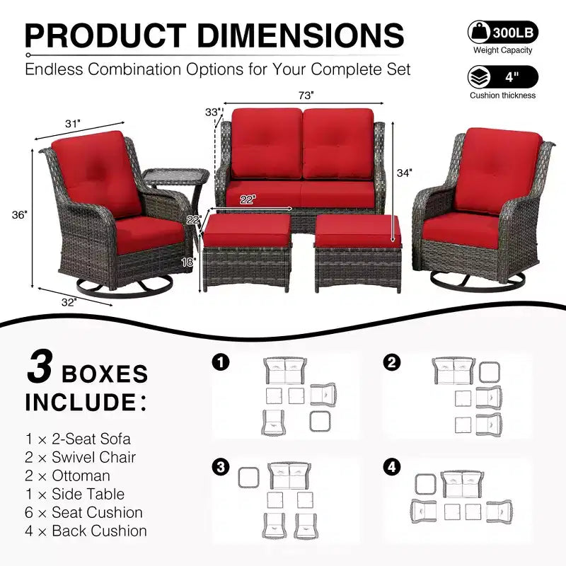 Ensemble de canapé d'extérieur 2 places UPTIOT Premium avec fauteuils pivotants et poufs multifonctionnels