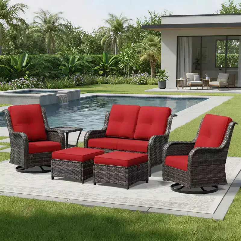 Ensemble de canapé d'extérieur 2 places UPTIOT Premium avec fauteuils pivotants et poufs multifonctionnels
