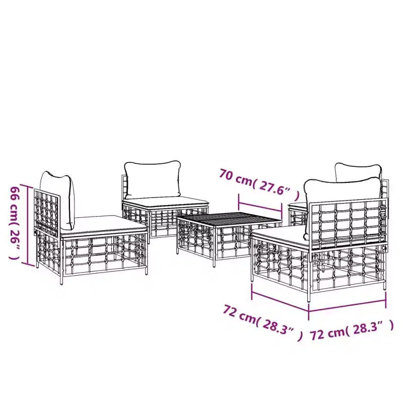 vidaXL Salon de jardin 5 pièces avec coussins en résine tressée