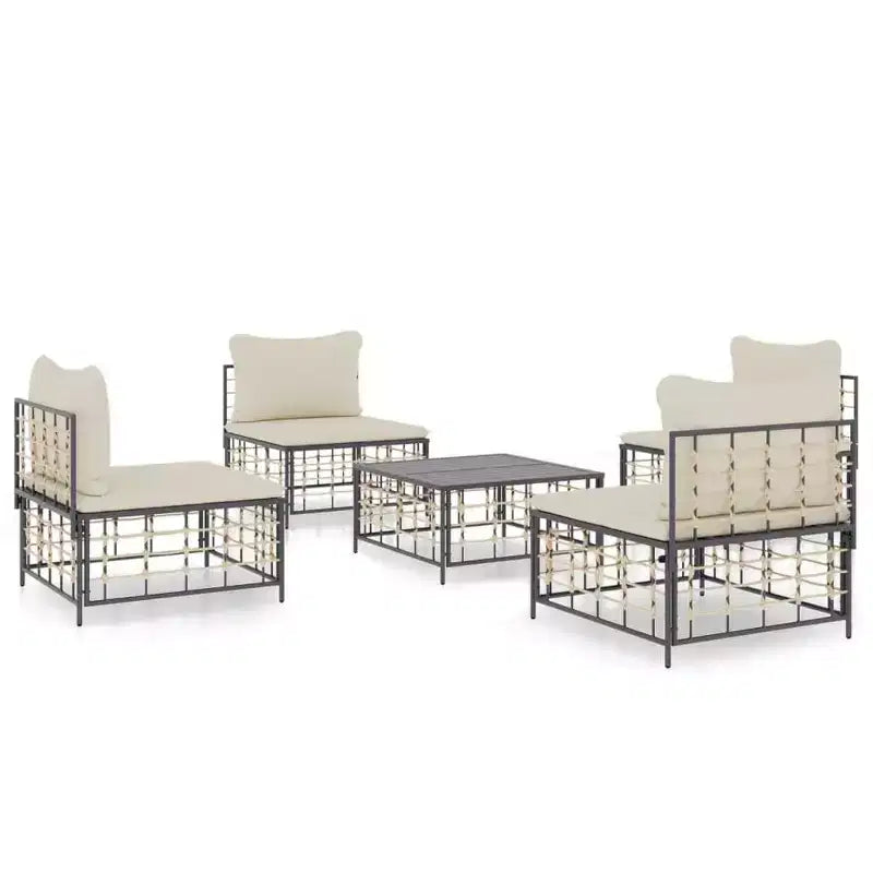 vidaXL Patio Furniture Set 5 Piece Sectional Sofa with Cushions Poly Rattan