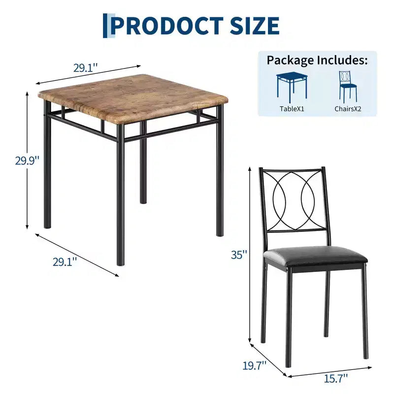 Ensemble table et chaises pour 2, petite table de cuisine avec 2 chaises rembourrées, table et chaises de salle à manger en bois de style ferme pour cuisine, appartement