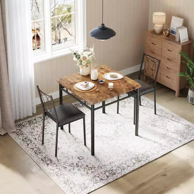 Ensemble table et chaises pour 2, petite table de cuisine avec 2 chaises rembourrées, table et chaises de salle à manger en bois de style ferme pour cuisine, appartement
