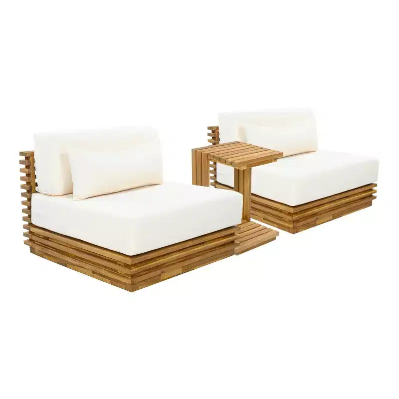Christopher Knight Home Nolan Ensemble de conversation de patio moderne 3 pièces en bois d'acacia avec fauteuils club surdimensionnés et table d'appoint