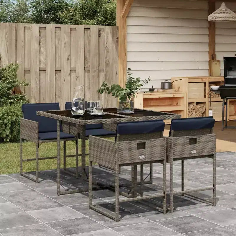 vidaXL Ensemble de salle à manger d'extérieur 4 pièces Gris, Bleu marine