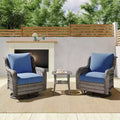 GDFStudio Kingsley Modern 3 Piece Wicker and Iron Outdoor Chat Set with Cushion