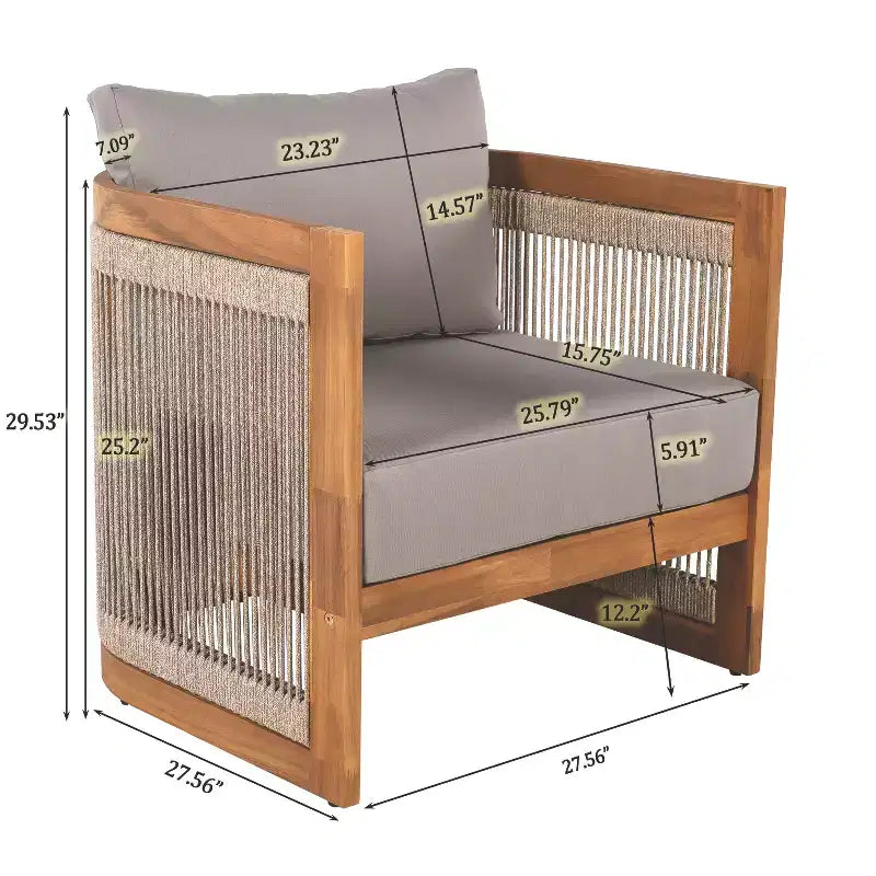 Christopher Knight Home Swedy, ensemble de 5 pièces de mobilier d'extérieur en bois d'acacia avec sièges baignoire incurvés et corde tressée