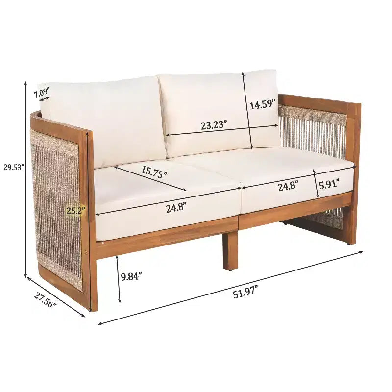 Christopher Knight Home Swedy, ensemble de 5 pièces de mobilier d'extérieur en bois d'acacia avec sièges baignoire incurvés et corde tressée