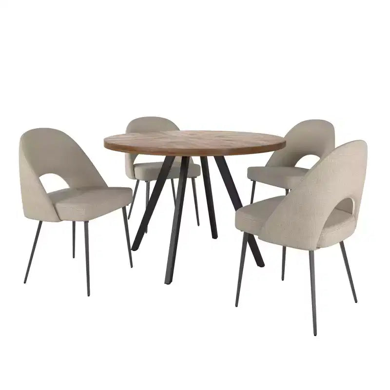 Ensemble table à manger ronde Jolana 45 et chaises de salle à manger tapissées - iNSPIRE Q