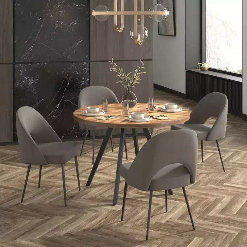 Ensemble table à manger ronde Jolana 45 et chaises de salle à manger tapissées - iNSPIRE Q