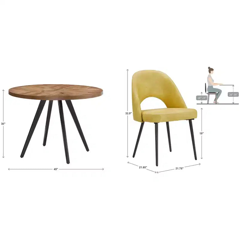 Ensemble table à manger ronde Jolana 45 et chaises de salle à manger tapissées - iNSPIRE Q