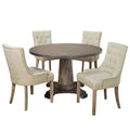 Angelo:HOME 5pc Ariana Traditional Pedestal Dining Set Gray: Upholstered Chairs, Rubberwood, Pedestal Table