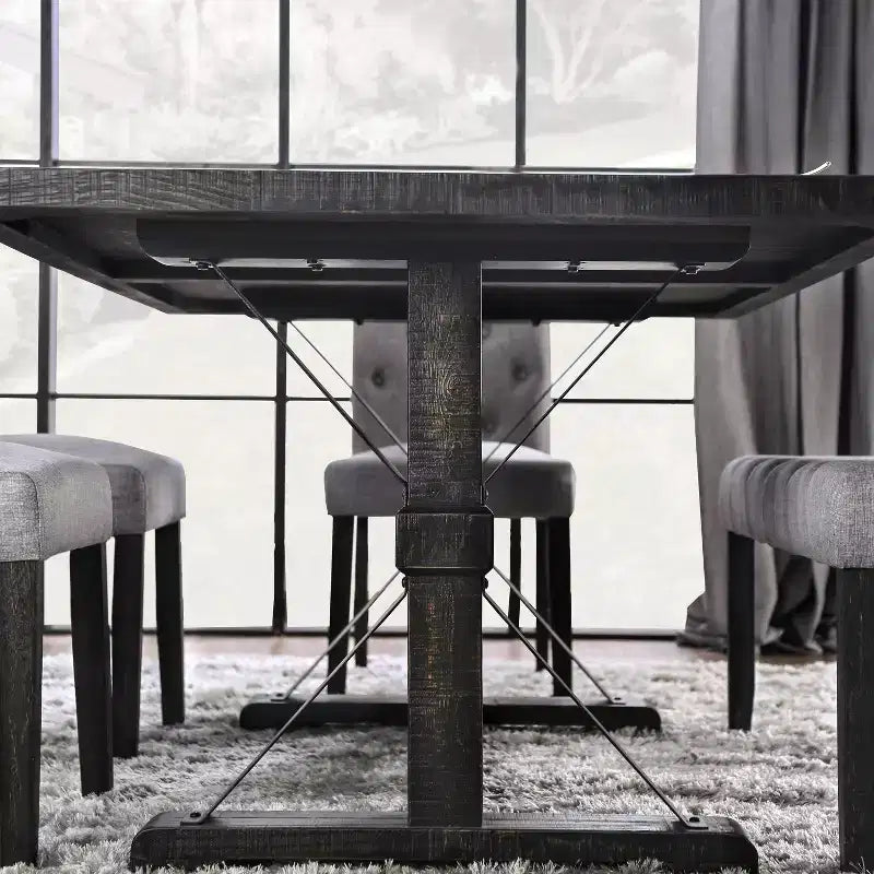 HOMES: Inside + Out Ensemble de salle à manger 7 pièces Hepburn noir antique/gris : Table rectangulaire, 6 chaises rembourrées