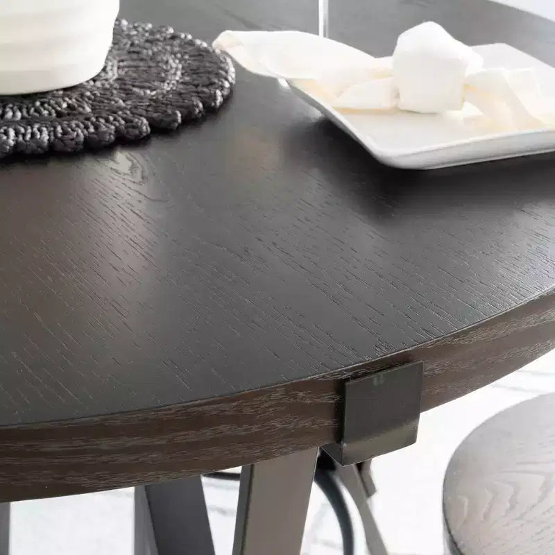 Powell Ensemble de salle à manger rond 5 pièces Galway Charbon de bois