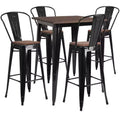 Emma and Oliver 31.5 Square Metal/Wood Bar Table Set - 4 Stools