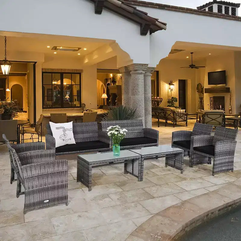 Costway 8PC Patio Rattan Furniture Set Glass Table Top Cushioned Sofa Turquoise\Red