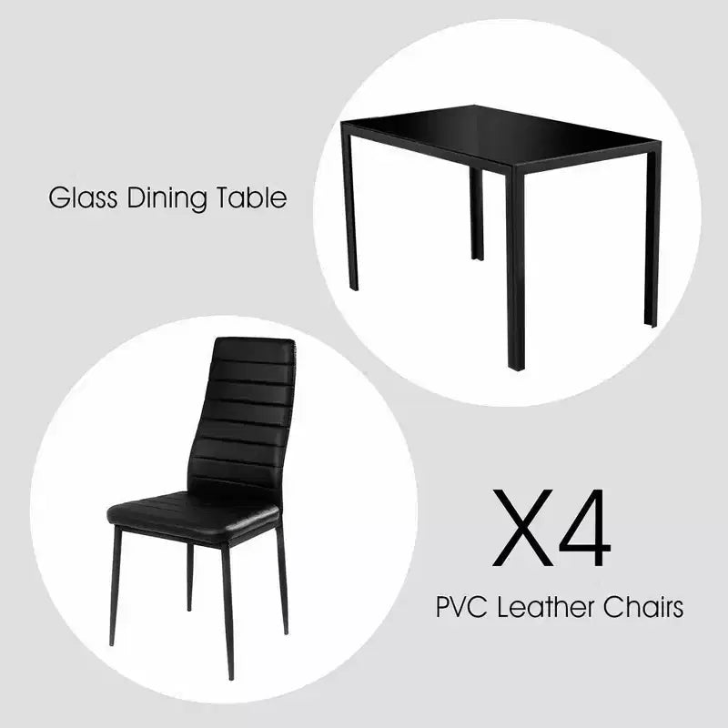 Costway Ensemble de salle à manger 5 pièces en verre et métal Table 76 cm et 4 chaises Meubles de petit-déjeuner Noir