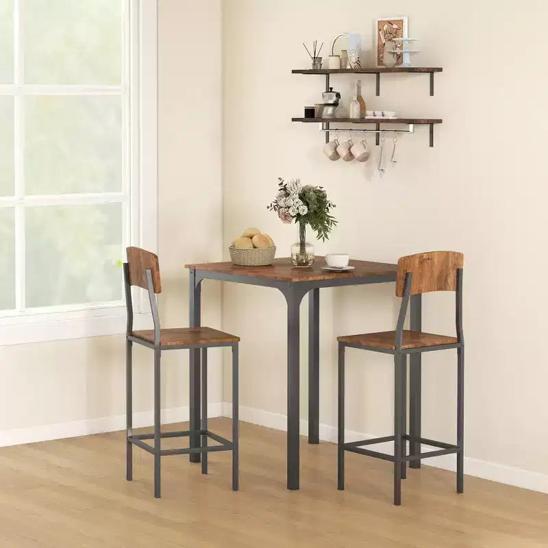 HOMCOM Ensemble table et chaises de bar 3 pièces de style industriel, hauteur comptoir, avec pieds et repose-pieds en acier
