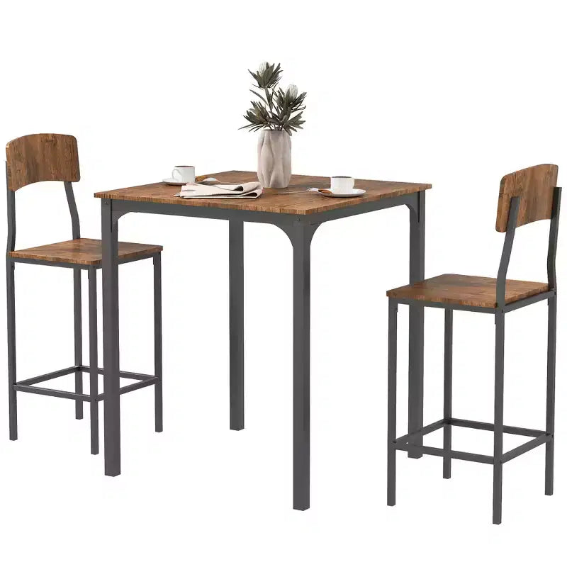 HOMCOM Ensemble table et chaises de bar 3 pièces de style industriel, hauteur comptoir, avec pieds et repose-pieds en acier