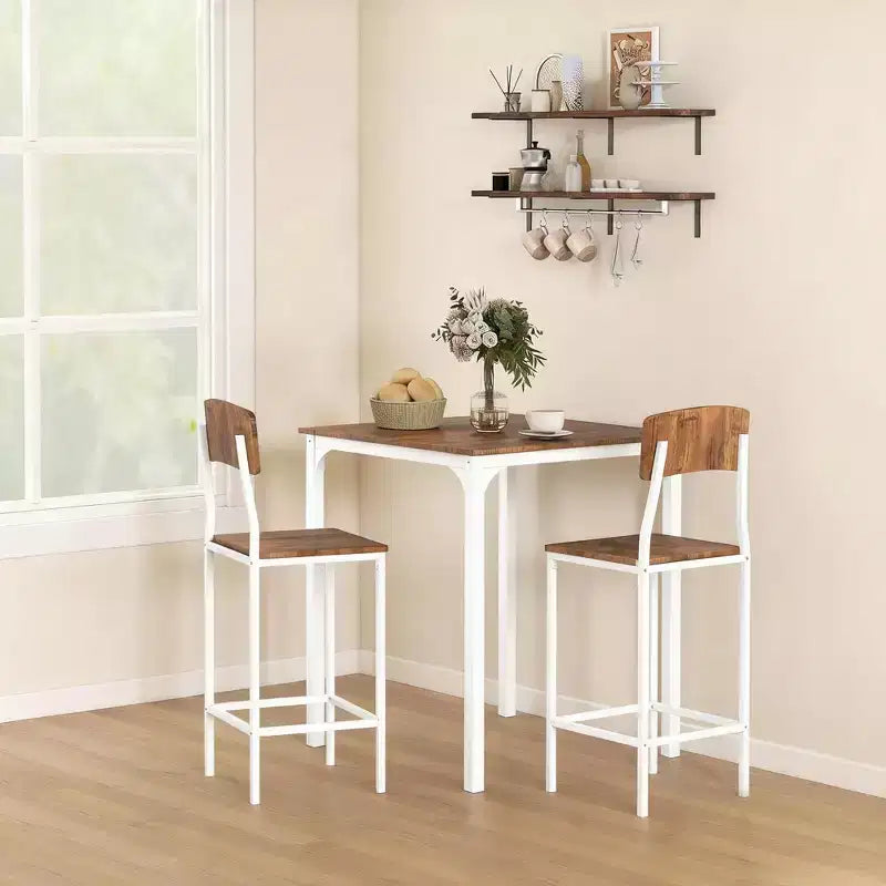 HOMCOM Ensemble table et chaises de bar 3 pièces de style industriel, hauteur comptoir, avec pieds et repose-pieds en acier