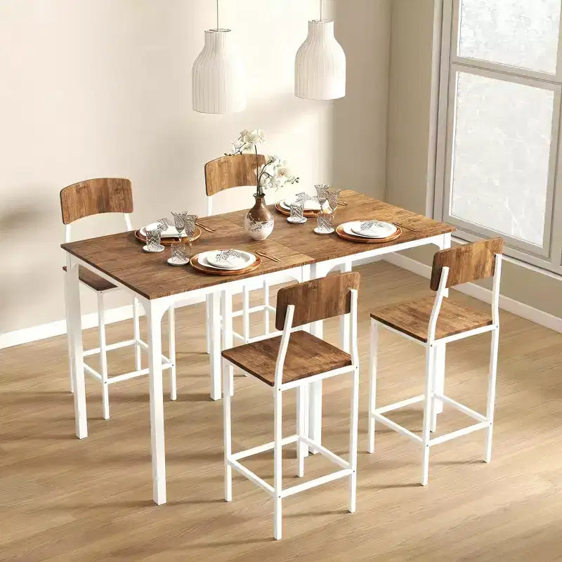 HOMCOM Ensemble table et chaises de bar 3 pièces de style industriel, hauteur comptoir, avec pieds et repose-pieds en acier
