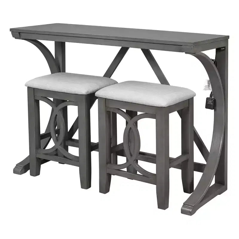 Ensemble de salle à manger 3 pièces à hauteur de comptoir de style ferme avec port USB et tabourets rembourrés - ModernLuxe