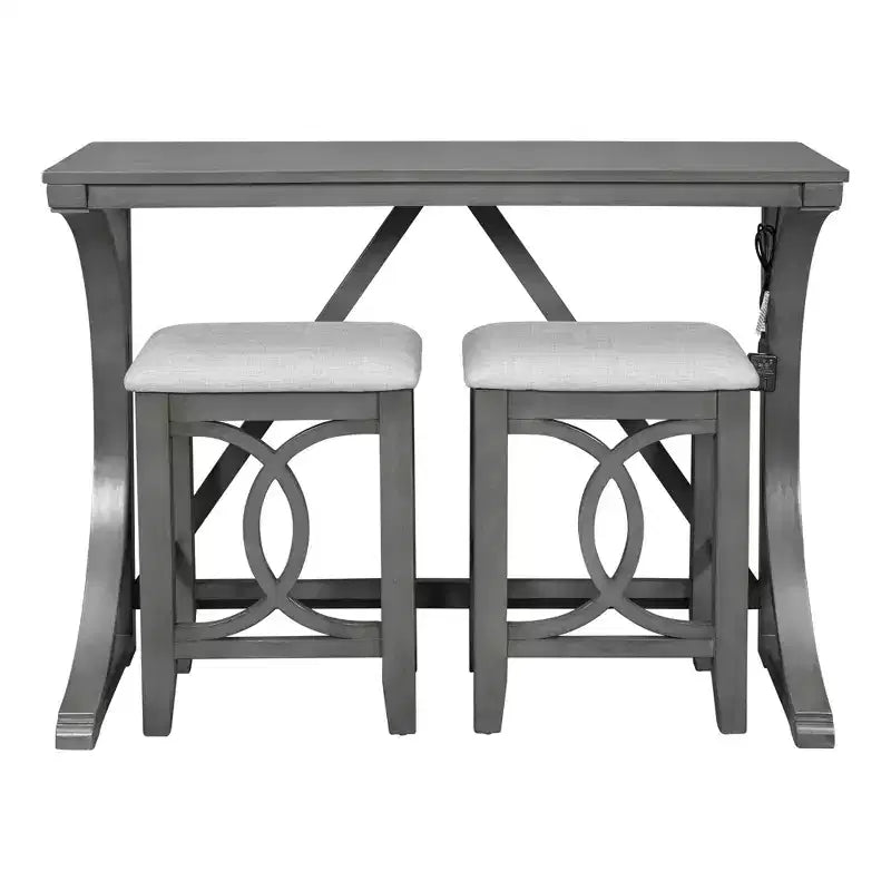 Ensemble de salle à manger 3 pièces à hauteur de comptoir de style ferme avec port USB et tabourets rembourrés - ModernLuxe