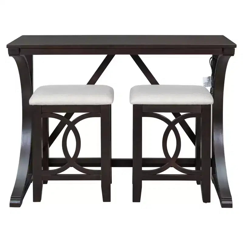 Ensemble de salle à manger 3 pièces à hauteur de comptoir de style ferme avec port USB et tabourets rembourrés - ModernLuxe
