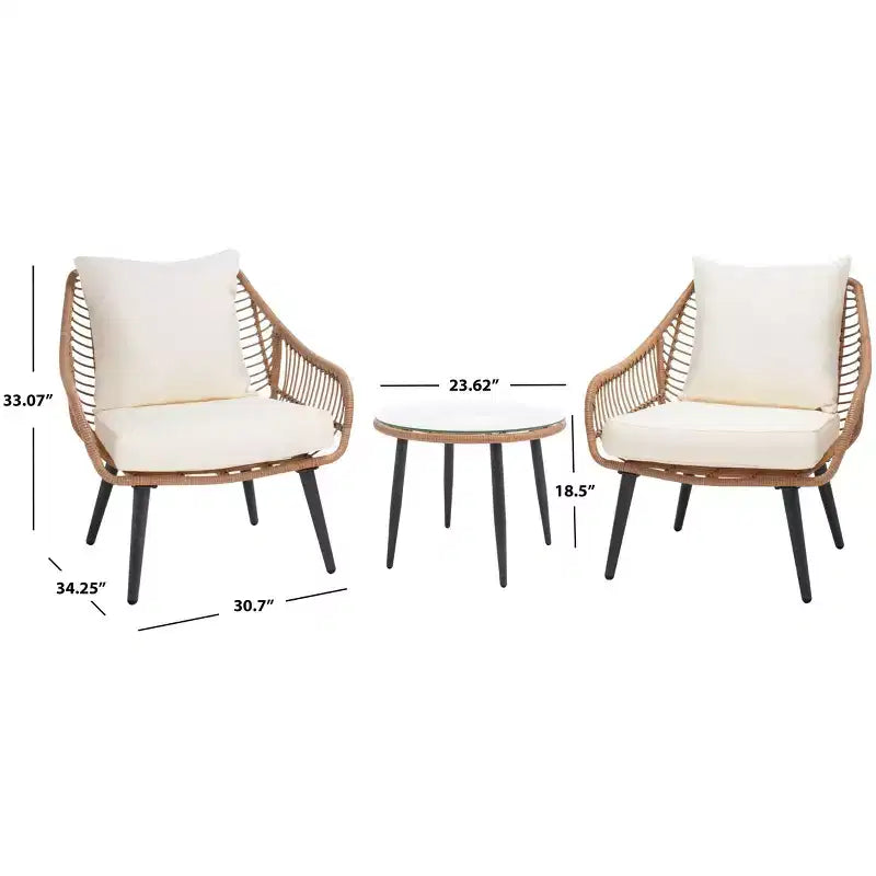 Ensemble de 3 chaises longues Warlen - Intérieur/extérieur - PAT9016 - Naturel/Beige - Safavieh