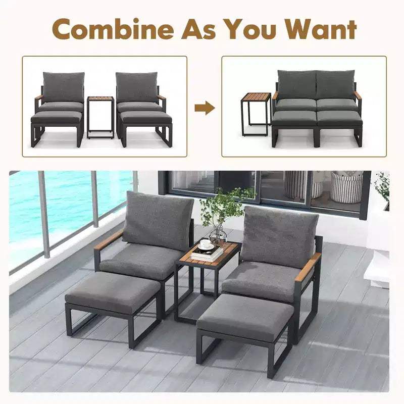 Costway Ensemble de Meubles de Jardin 5 Pièces avec Coussins Moelleux Design Compact Cadre en Aluminium