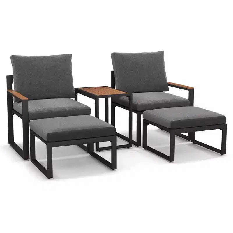 Costway Ensemble de Meubles de Jardin 5 Pièces avec Coussins Moelleux Design Compact Cadre en Aluminium