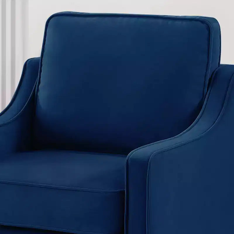 Fauteuil/Causeuse/Canapé 3 places rembourré avec accoudoirs arrondis et pieds en bois, Bleu marine/Noir/Taupe, 4W-ModernLuxe
