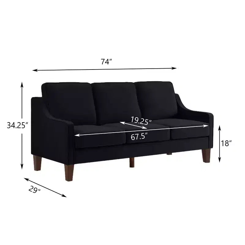 Fauteuil/Causeuse/Canapé 3 places rembourré avec accoudoirs arrondis et pieds en bois, Bleu marine/Noir/Taupe, 4W-ModernLuxe