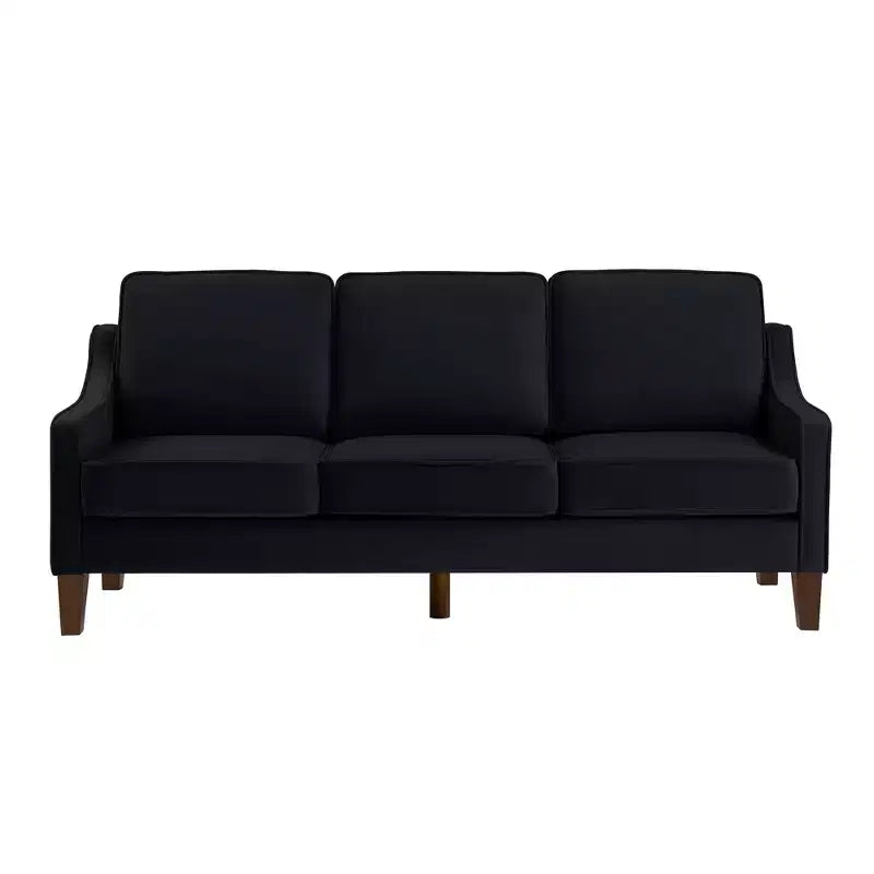 Fauteuil/Causeuse/Canapé 3 places rembourré avec accoudoirs arrondis et pieds en bois, Bleu marine/Noir/Taupe, 4W-ModernLuxe