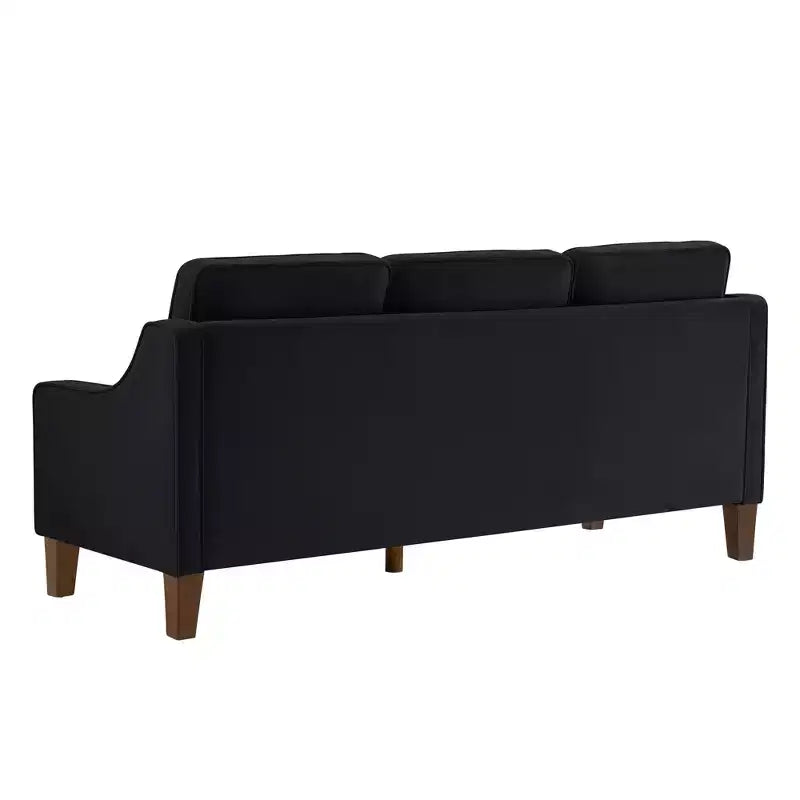 Fauteuil/Causeuse/Canapé 3 places rembourré avec accoudoirs arrondis et pieds en bois, Bleu marine/Noir/Taupe, 4W-ModernLuxe