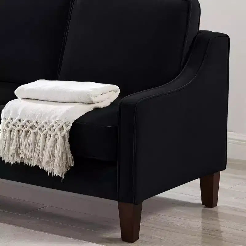 Fauteuil/Causeuse/Canapé 3 places rembourré avec accoudoirs arrondis et pieds en bois, Bleu marine/Noir/Taupe, 4W-ModernLuxe