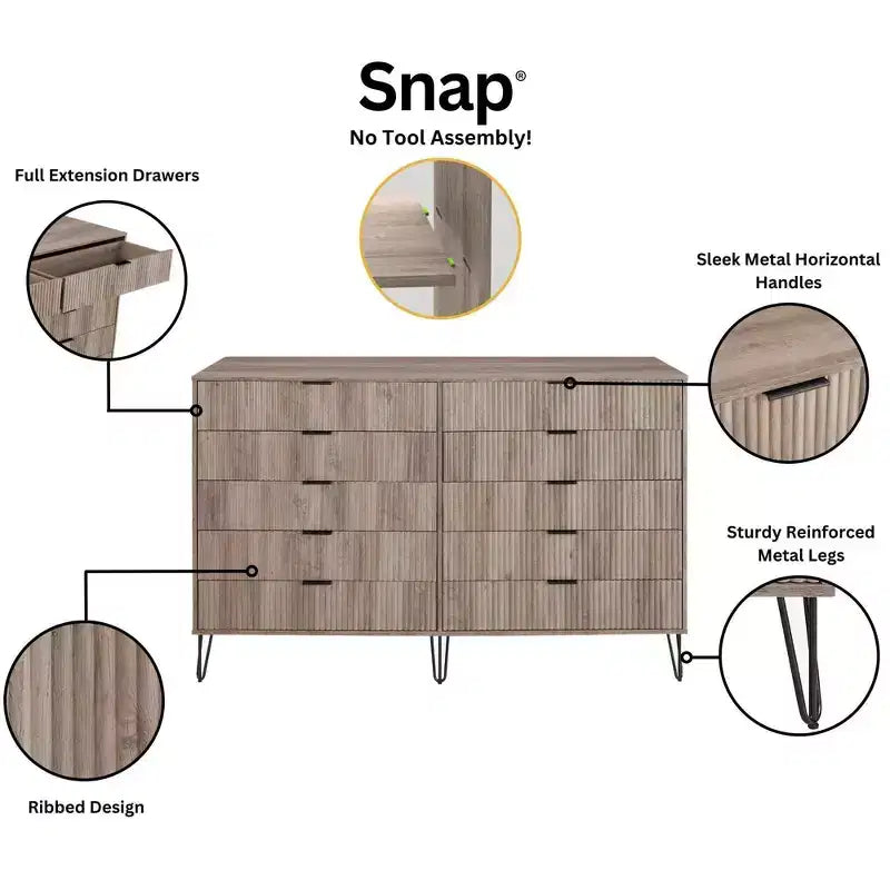 Ensemble commode 2 tiroirs et commode double 10 tiroirs Manhattan Comfort Dumbo 2 pièces moderne