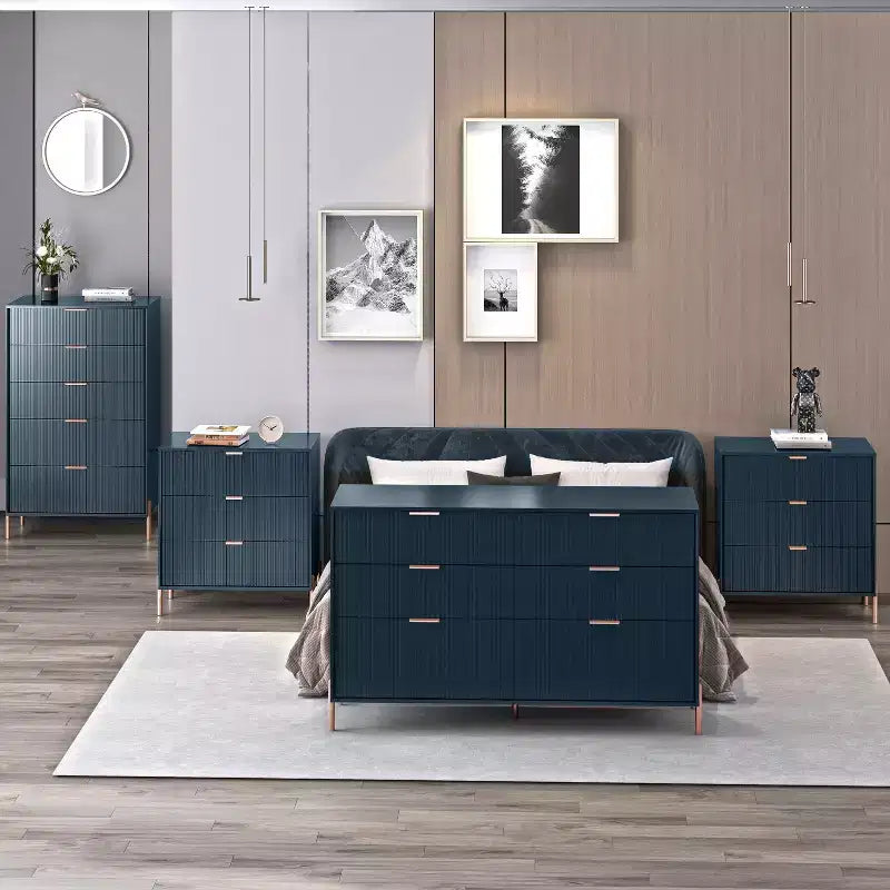 Ensemble de chambre Festivo 4 pièces : commode, chiffonnier 6 tiroirs et 2 tables de chevet 3 tiroirs Modern Elegance