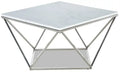Amanda 31.5 Modern Square Coffee Table - White Marble Top with Chrome Metal Base