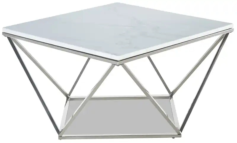 Amanda 31.5 Modern Square Coffee Table - White Marble Top with Chrome Metal Base