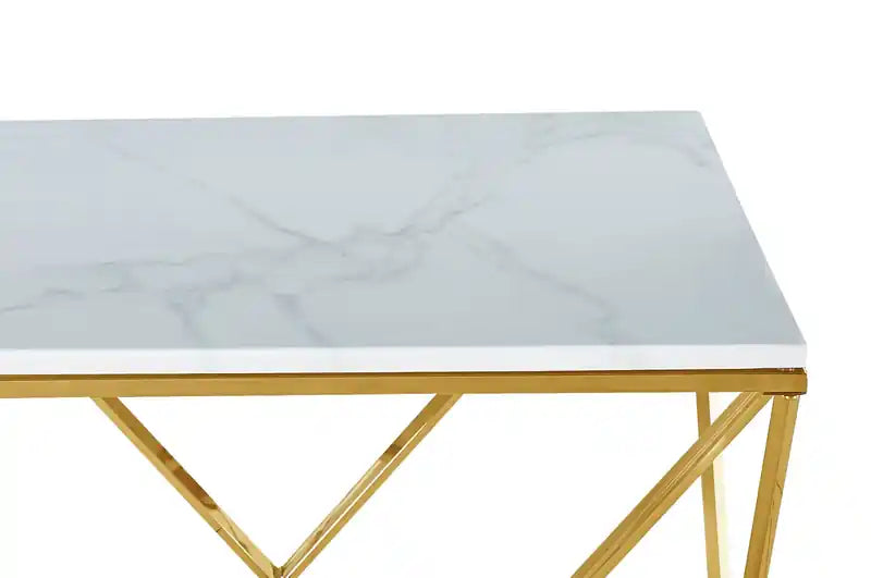 Table basse carrée moderne de 31,5 po – Plateau en marbre blanc avec base en métal chromé