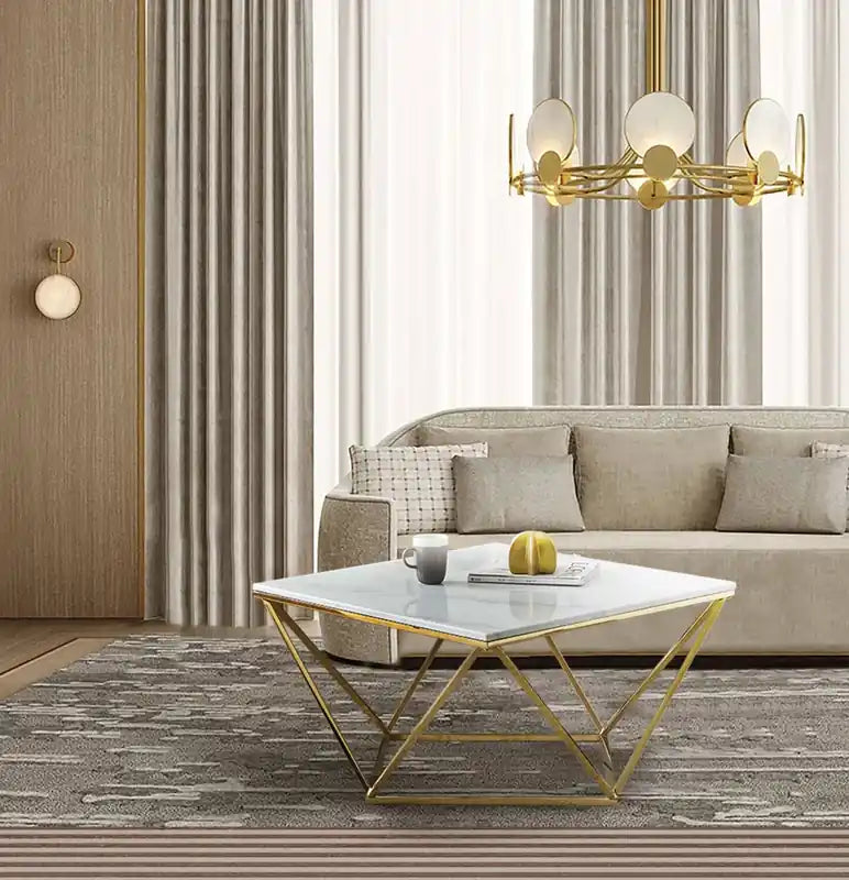 Table basse carrée moderne de 31,5 po – Plateau en marbre blanc avec base en métal chromé