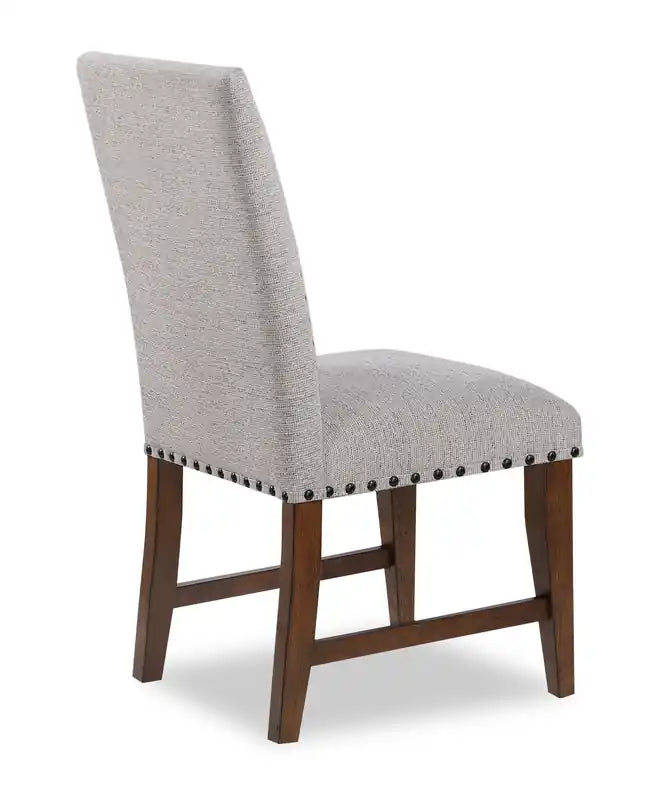 Chaise de salle à manger en tissu polyester et garniture cloutée - Beige et marron