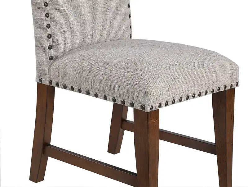 Chaise de salle à manger en tissu polyester et garniture cloutée - Beige et marron