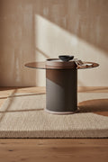 Circa 23.6 Modern Round End Table - Amber Tempered Glass and Black Wood