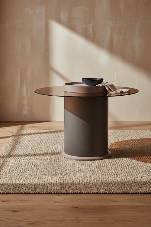 Circa 23.6 Modern Round End Table - Amber Tempered Glass and Black Wood