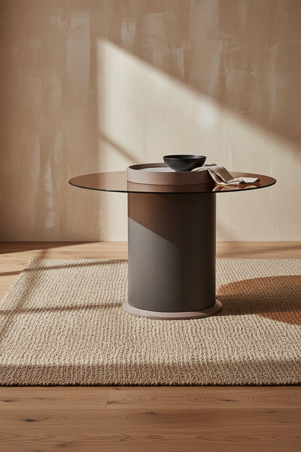 Circa 23.6 Modern Round End Table - Amber Tempered Glass and Black Wood